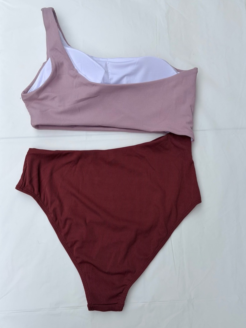 Trendy One Shoulder Ribbed Bikini High Waisted Colorblock Swimset Vacation Ready - Picture 2 of 11